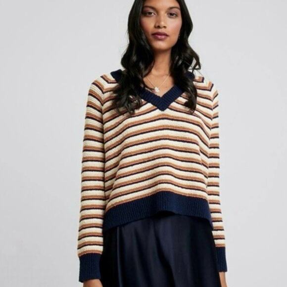Madewell Sweaters - Madewell Arden V-Neck Crop Pullover Sweater Womens Small Multi Striped Knit
